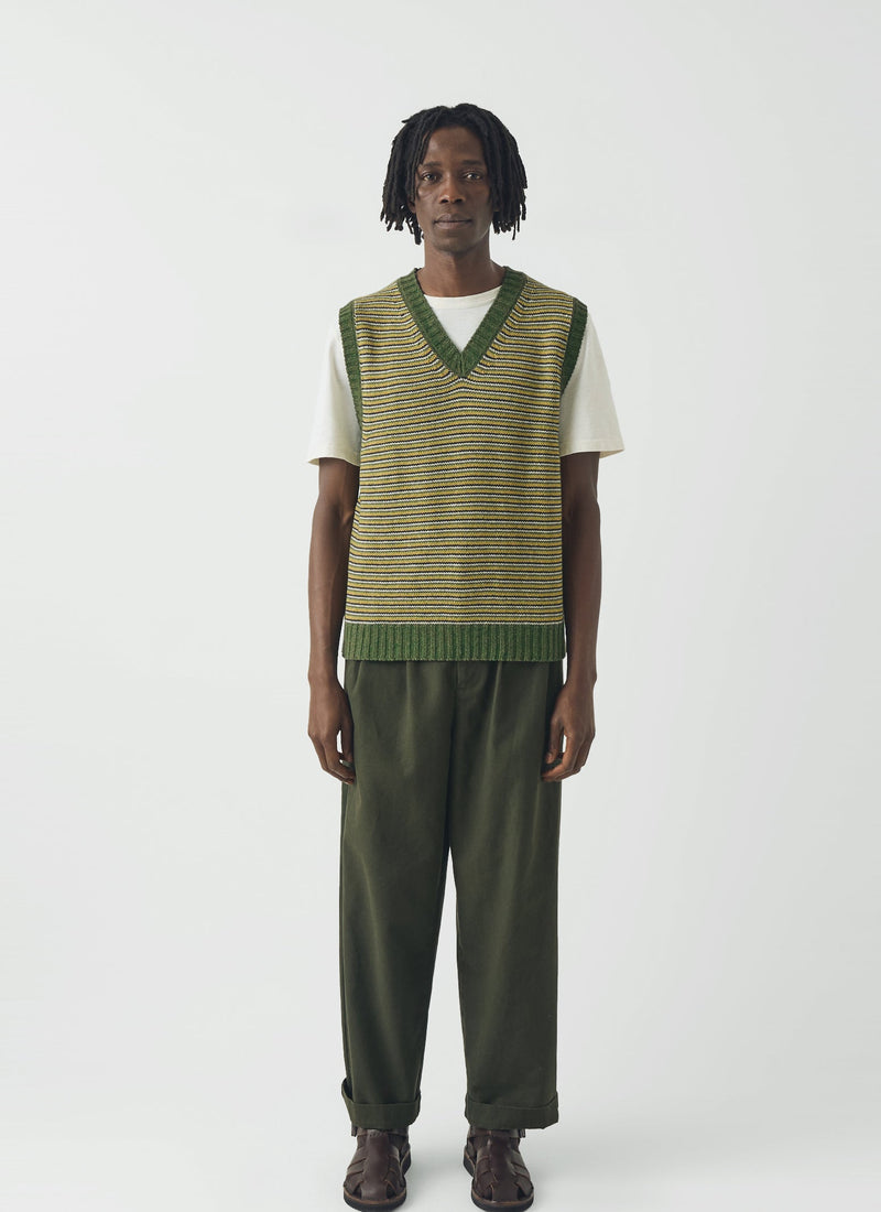 Fine Stripe Wool Cotton Tank | Green Multi