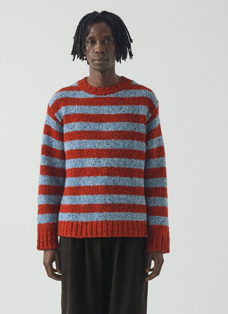 Stripe Donegal Wool Crew Neck Sweater | Red/Blue