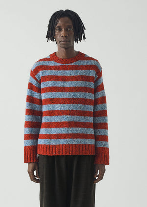 Stripe Donegal Wool Crew Neck Sweater | Red/Blue | TOAST