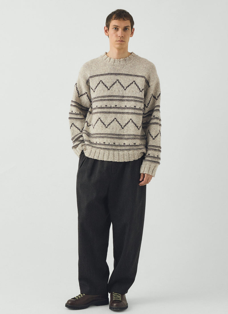 Zig Zag Stripe British Wool Sweater | Ecru/Grey