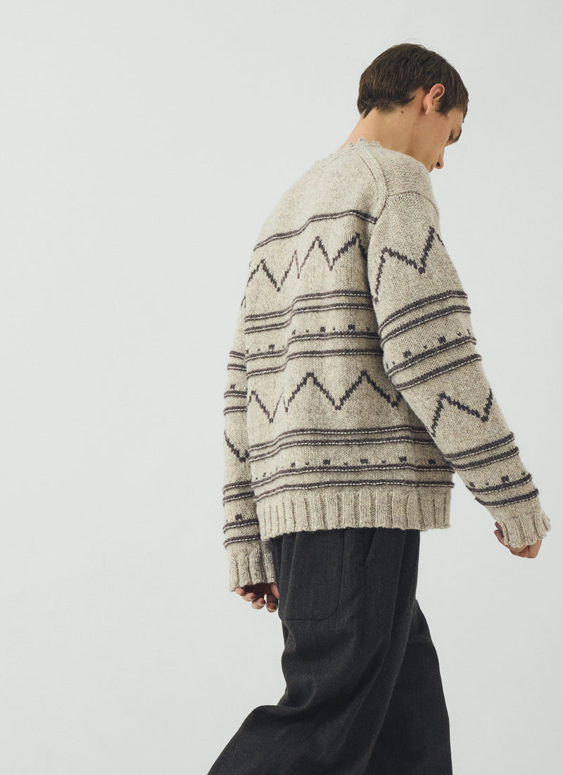 Zig Zag Stripe British Wool Sweater | Ecru/Grey