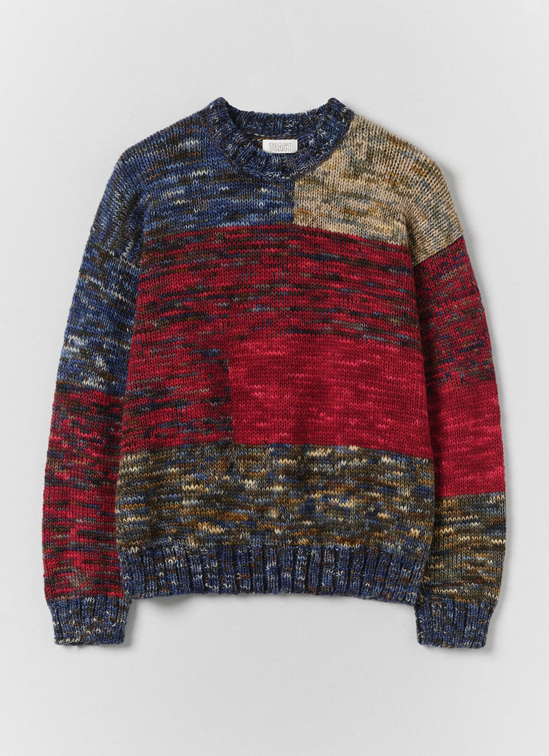 Hand Dyed Intarsia Wool Sweater | Blue Multi