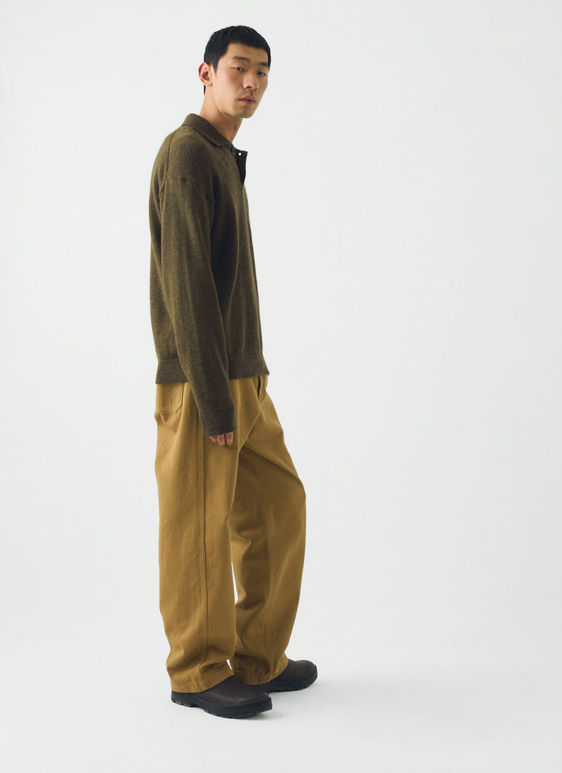 Wool Alpaca Polo Sweater | Bronze Green