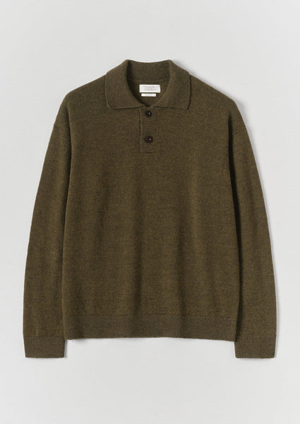 Wool Alpaca Polo Sweater | Bronze Green | TOAST