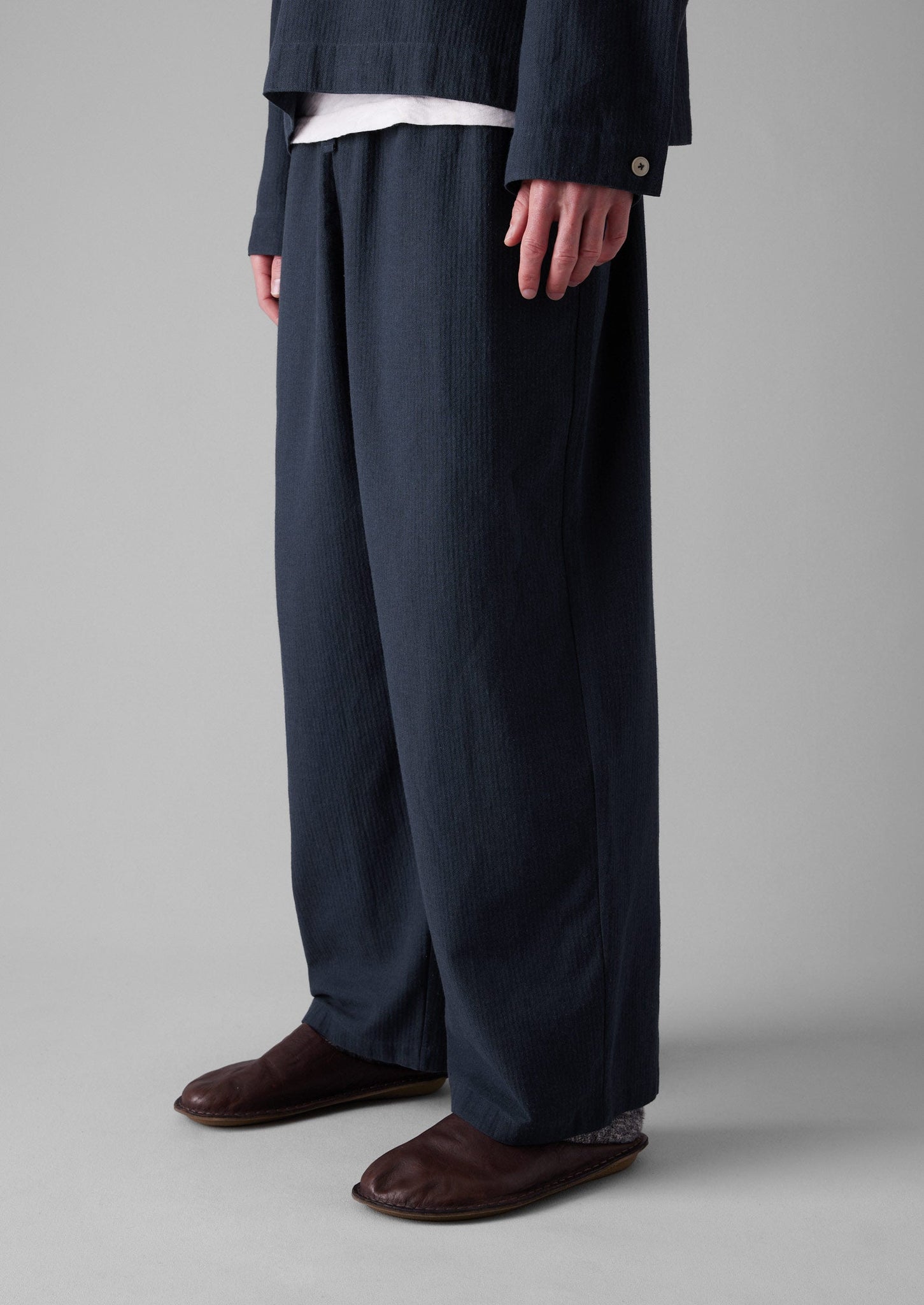 Brushed Cotton Herringbone Drawstring Pants | Blue Slate