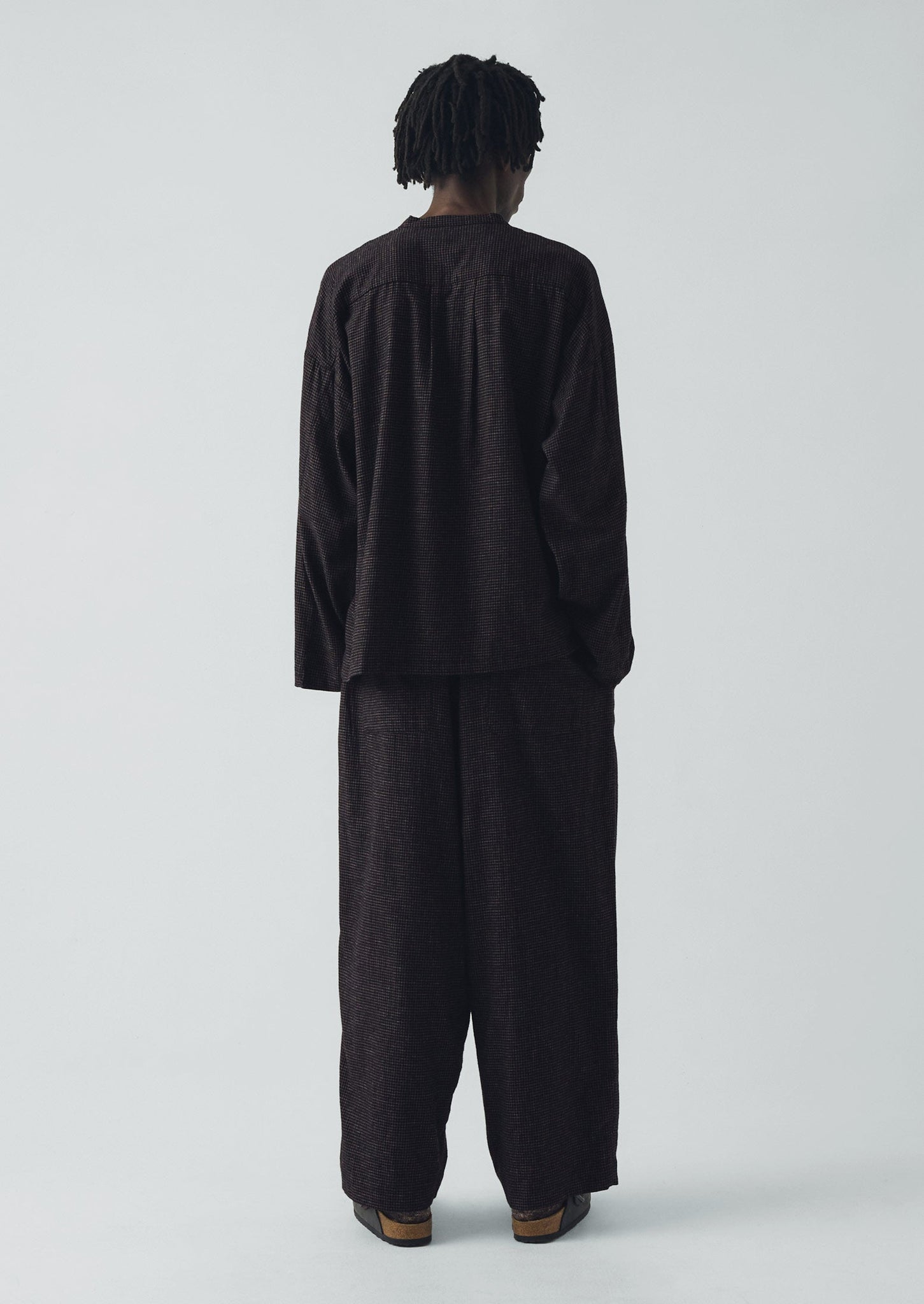 Cotton Cashmere Check Pleated Pants | Black/Ecru