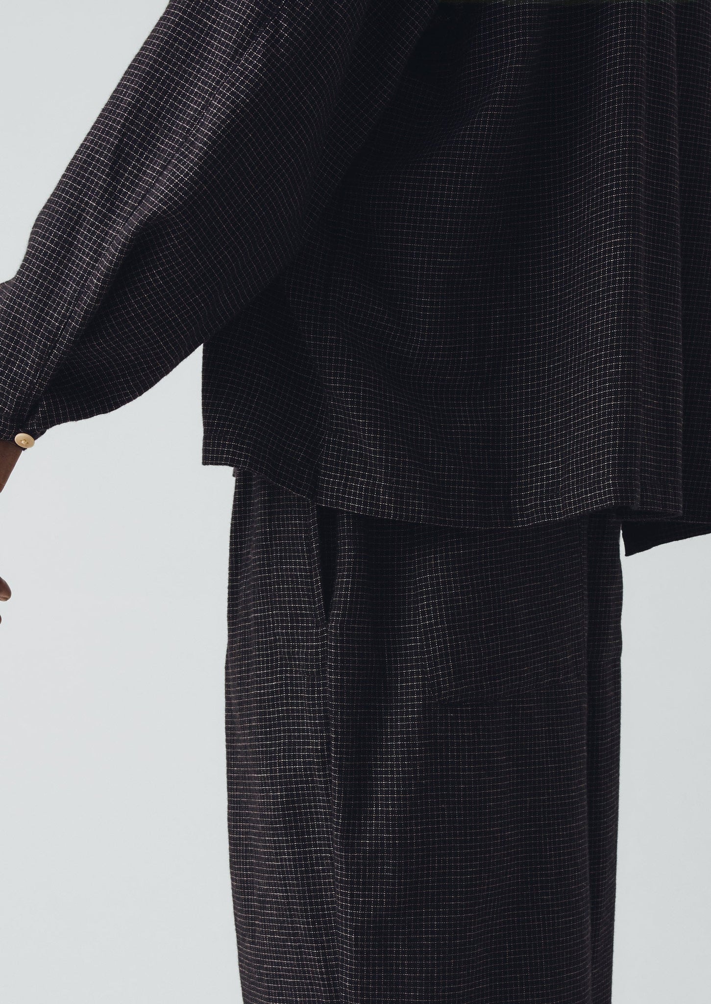 Cotton Cashmere Check Pleated Pants | Black/Ecru