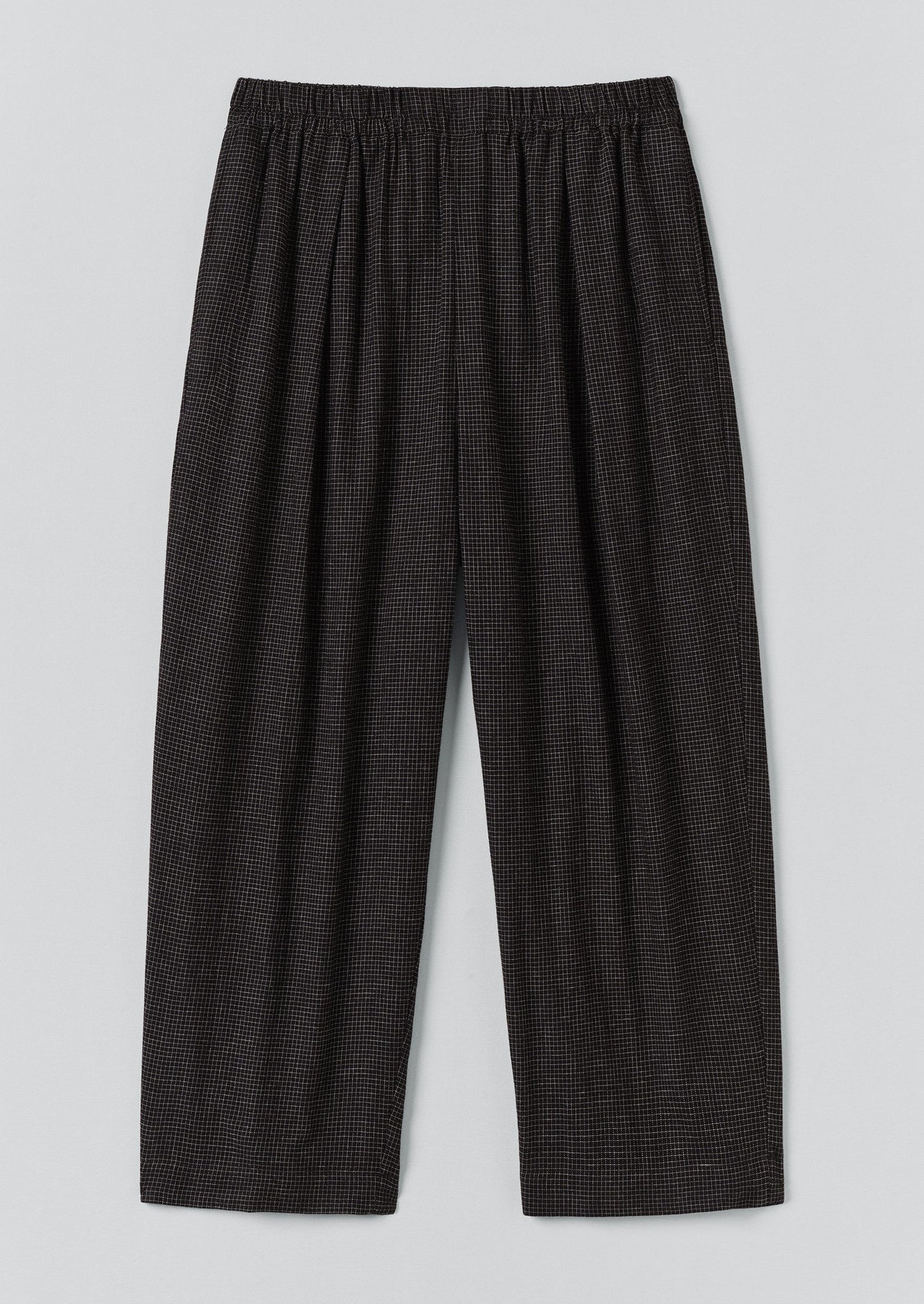 Cotton Cashmere Check Pleated Pants | Black/Ecru