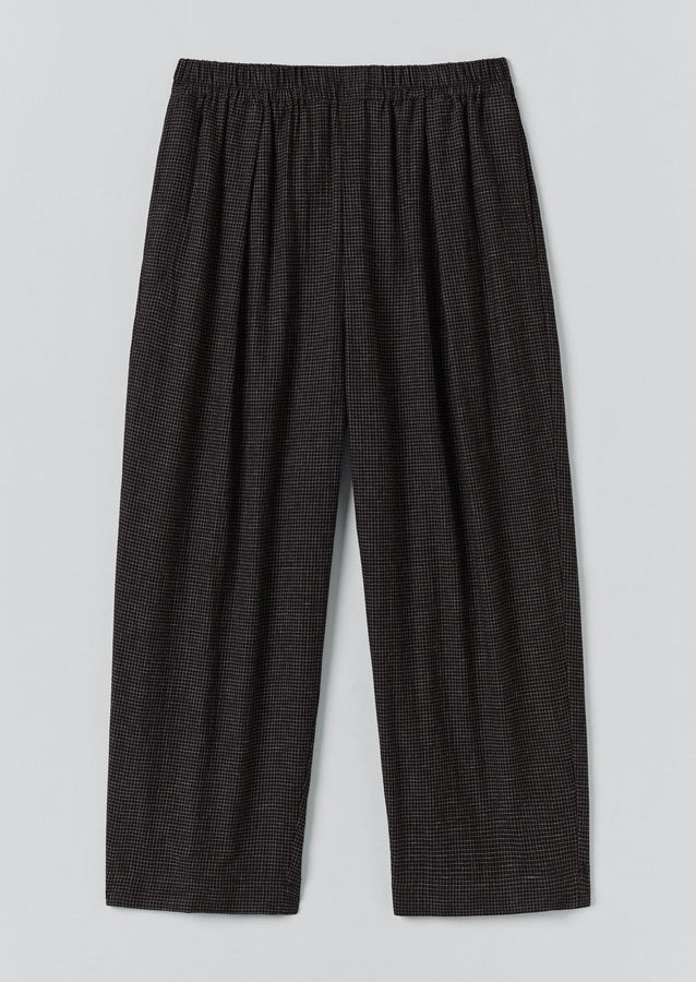 Cotton Cashmere Check Pleated Pants | Black/Ecru