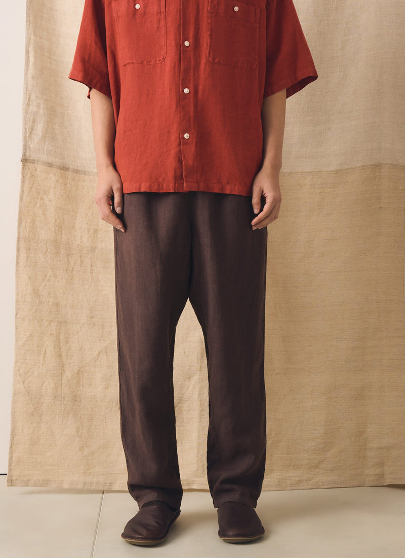 Alfie Garment Dyed Linen Pants | Dark Russet