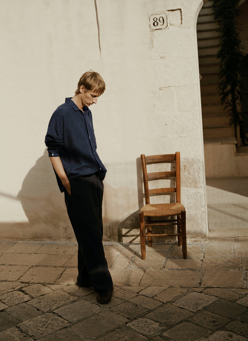 Garment Dyed Linen Drawstring Pants | Blueberry