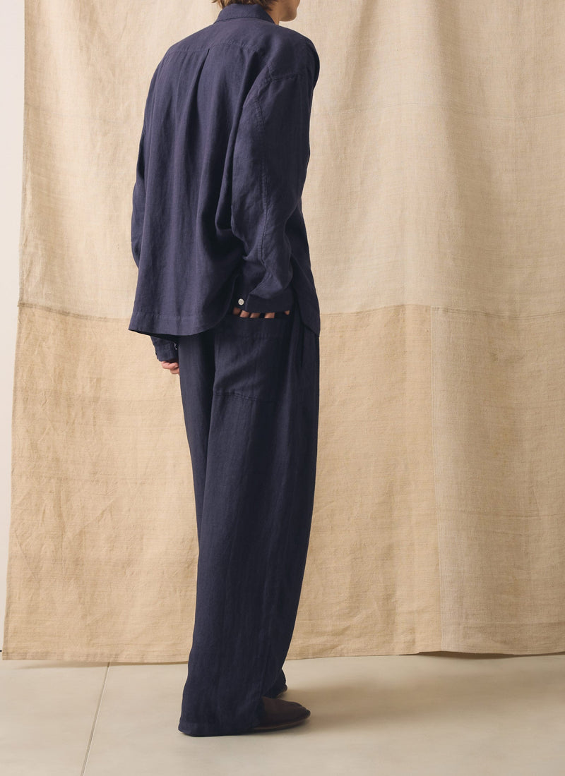 Garment Dyed Linen Drawstring Pants | Blueberry
