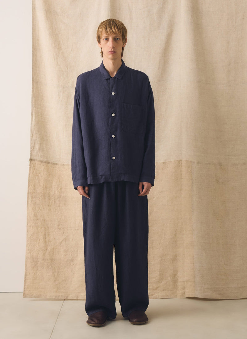 Garment Dyed Linen Drawstring Pants | Blueberry