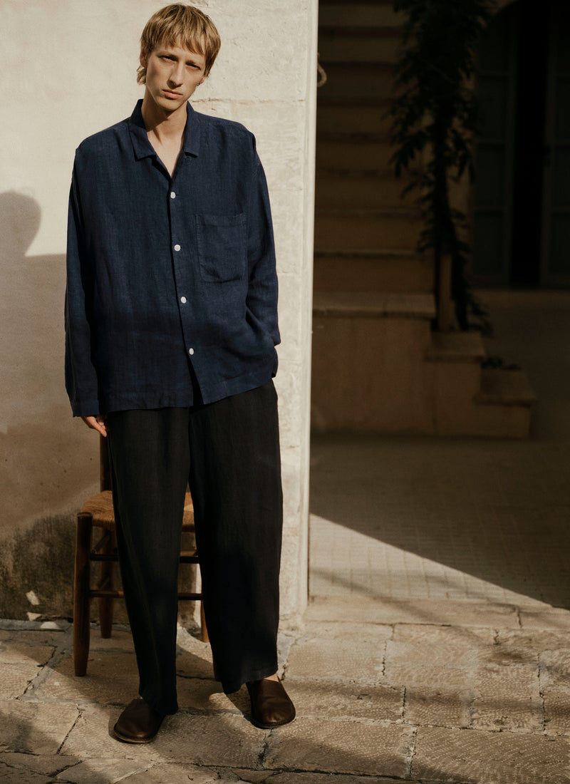 Garment Dyed Linen Drawstring Pants | Blueberry