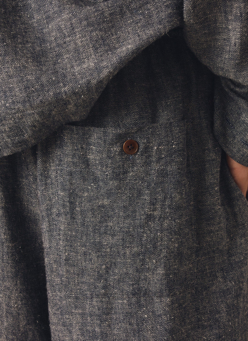 Pleated Linen Cotton Twill Pants | Navy/Ecru