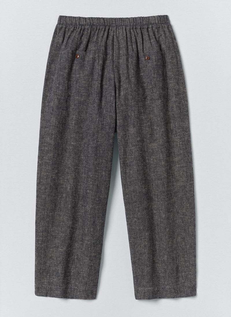 Pleated Linen Cotton Twill Pants | Navy/Ecru