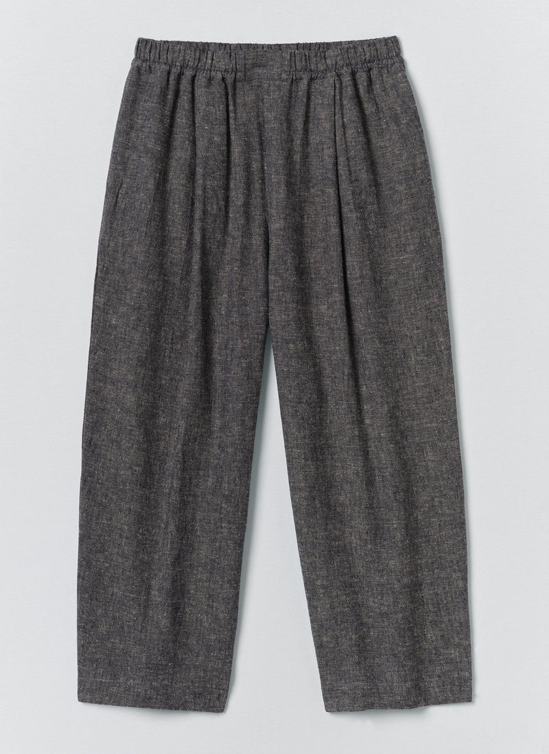 Pleated Linen Cotton Twill Pants | Navy/Ecru