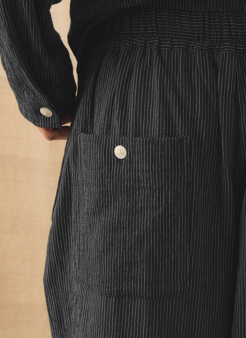 Fine Stripe Crinkle Cotton Pleated Pants | Earth/Ecru