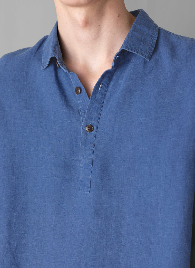 Half Placket Linen Shirt | Cobalt