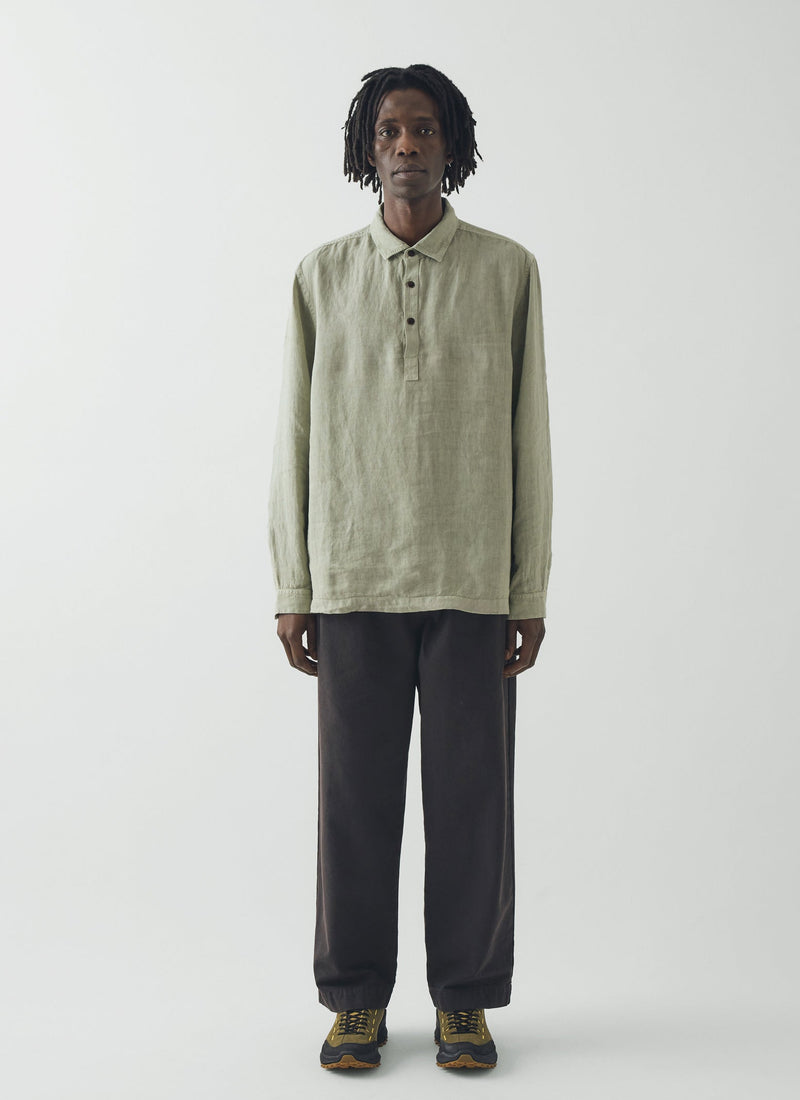 Half Placket Linen Shirt | Pebble