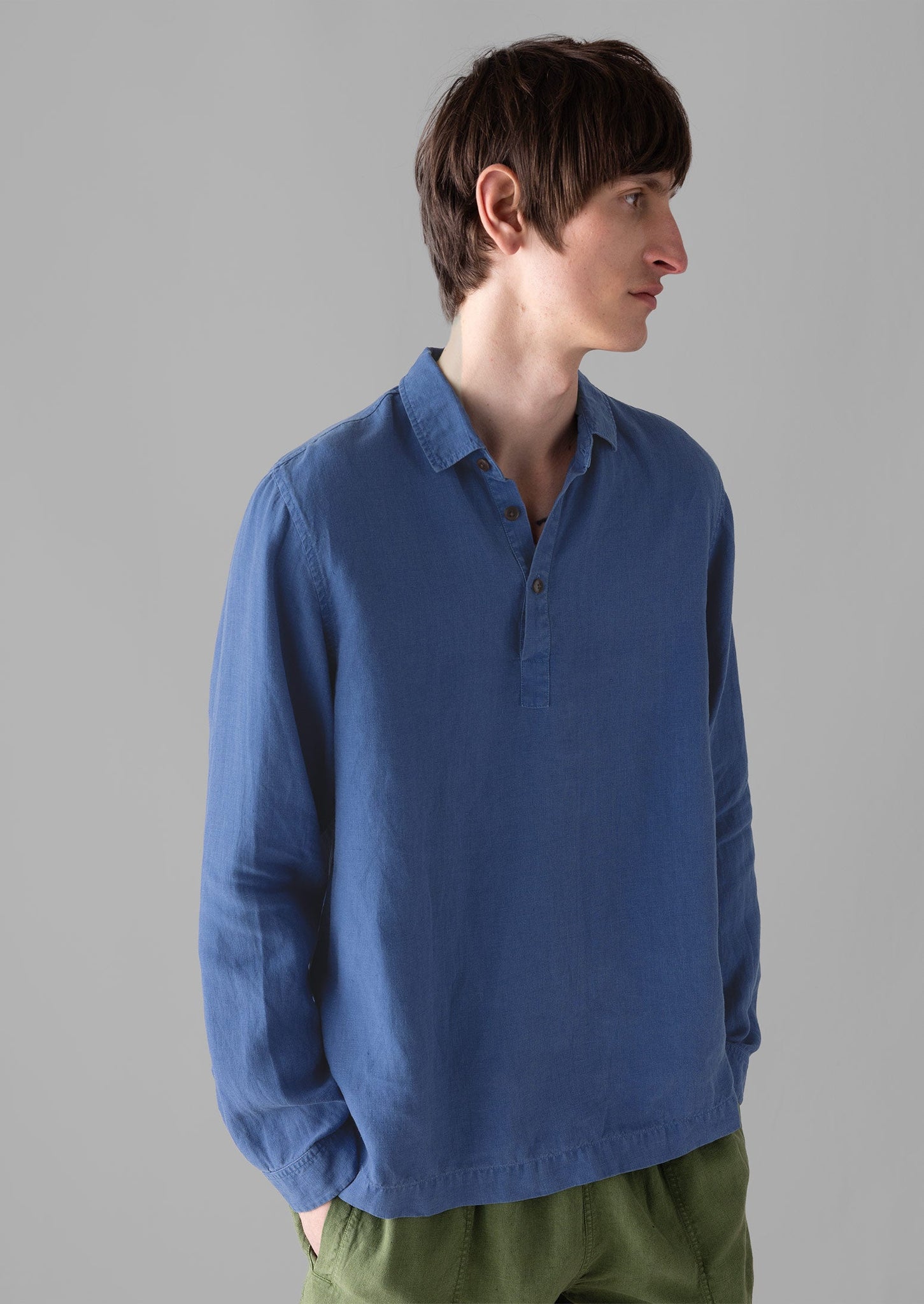 Half Placket Linen Shirt | Cobalt