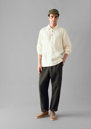 Half Placket Linen Shirt | Parchment