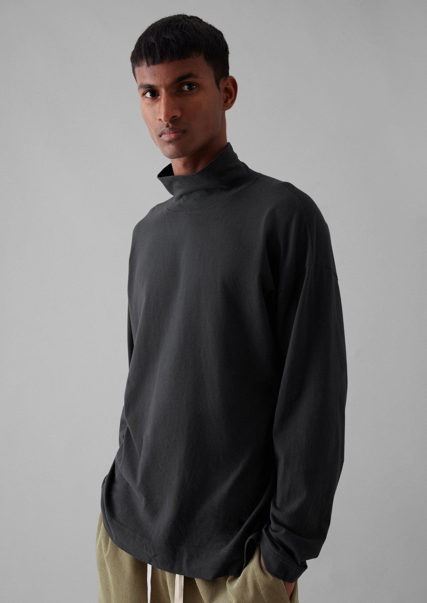 Brushed Cotton High Neck Lounge Top | Soft Charcoal