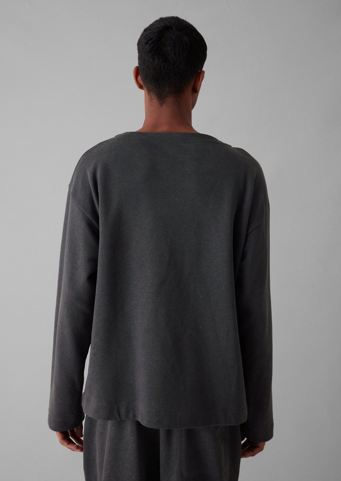 Brushed Cotton Hemp Wide Neck Sweater | Charcoal