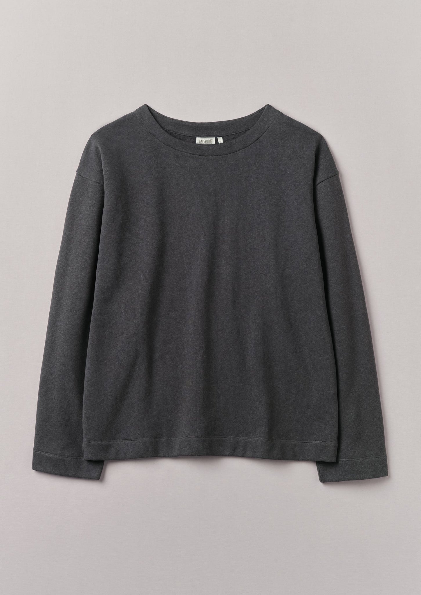 Brushed Cotton Hemp Wide Neck Sweater | Charcoal