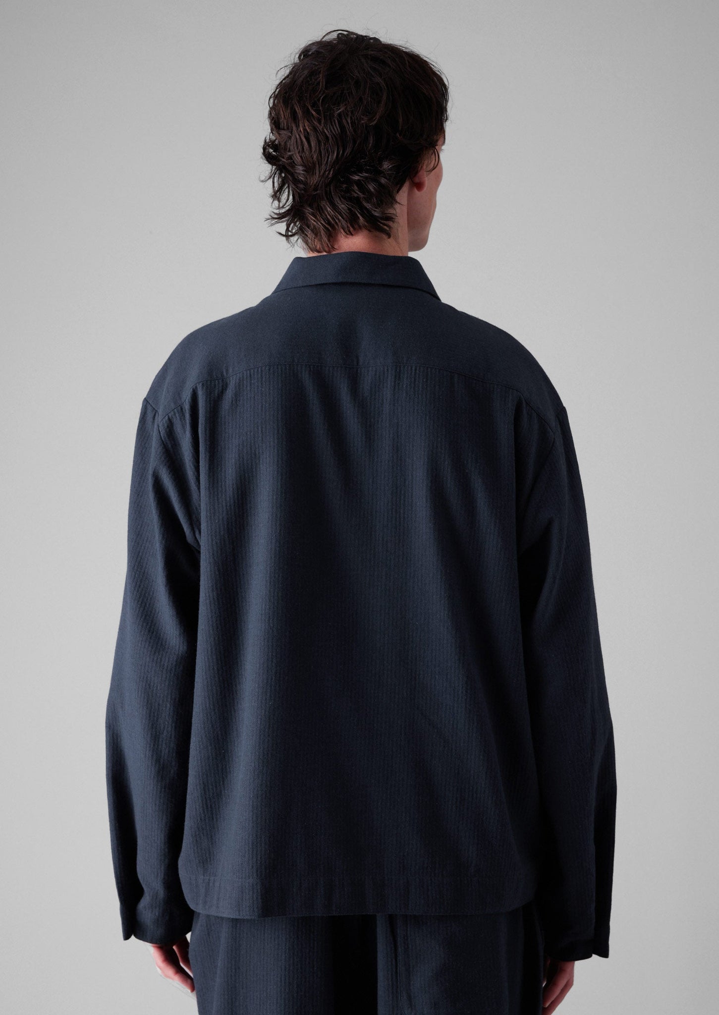 Brushed Cotton Herringbone Smock | Blue Slate