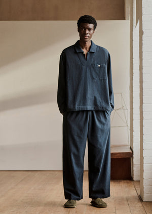 Brushed Cotton Herringbone Smock | Blue Slate