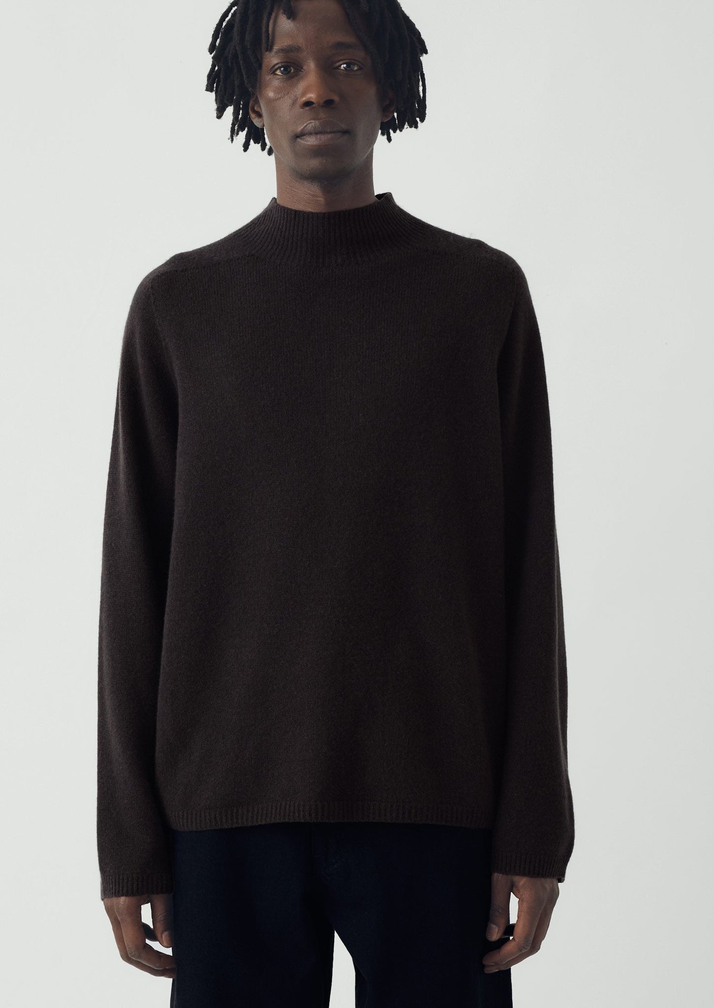 Wool Cashmere High Neck Sweater | Brown Umber