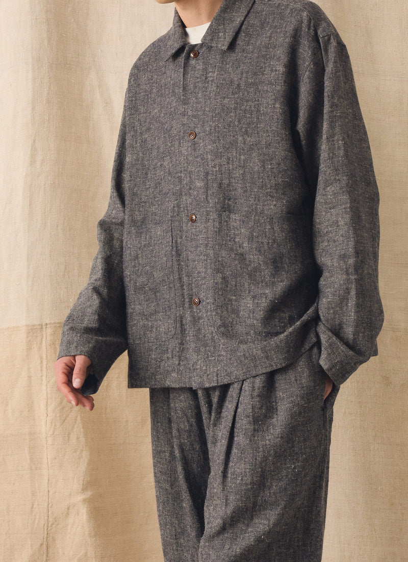 Relaxed Linen Cotton Shirt | Navy/Ecru