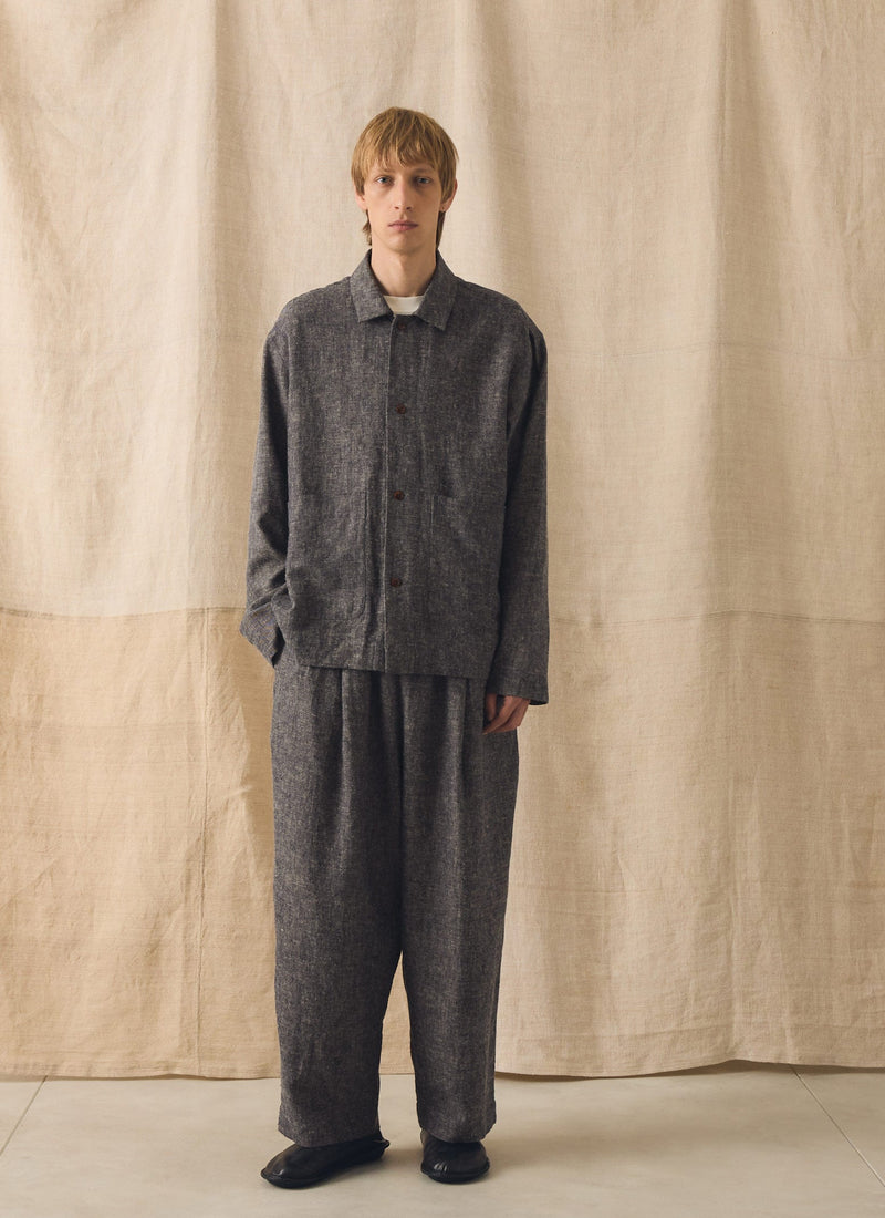 Relaxed Linen Cotton Shirt | Navy/Ecru