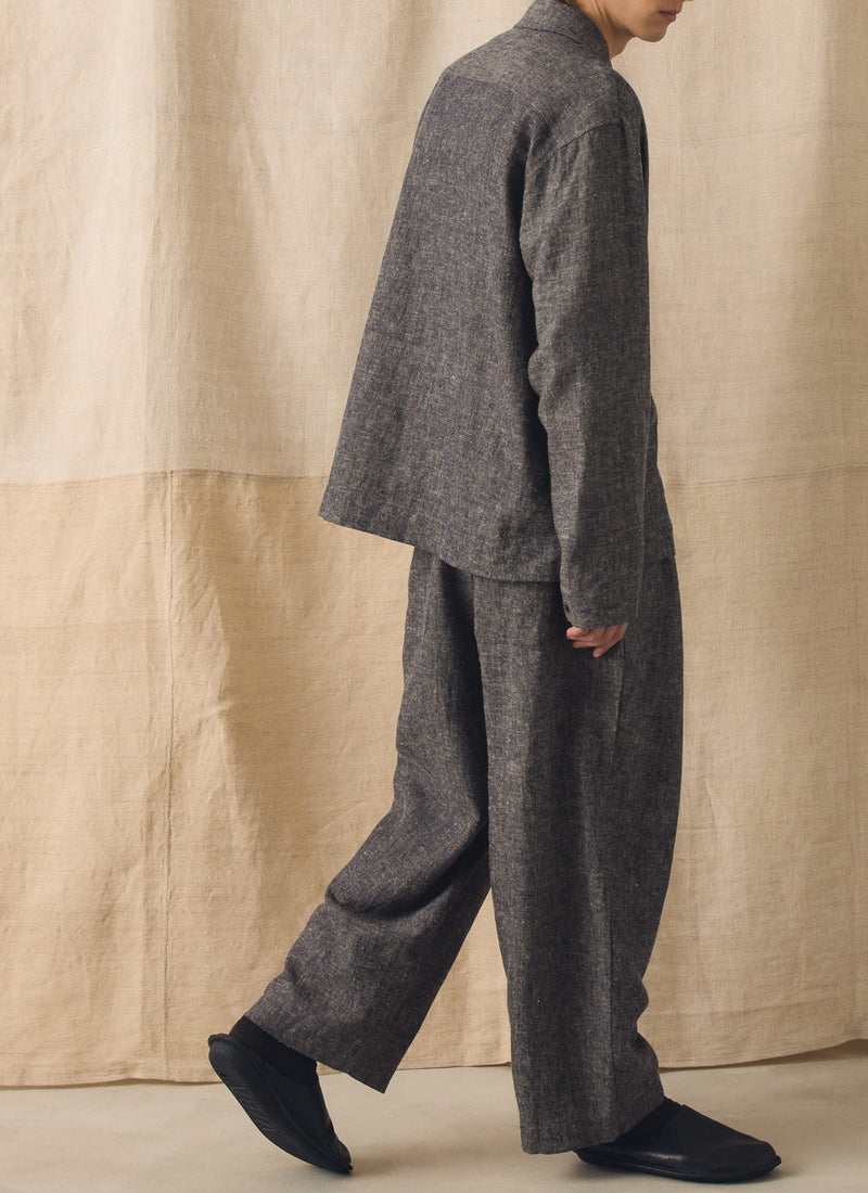 Relaxed Linen Cotton Shirt | Navy/Ecru