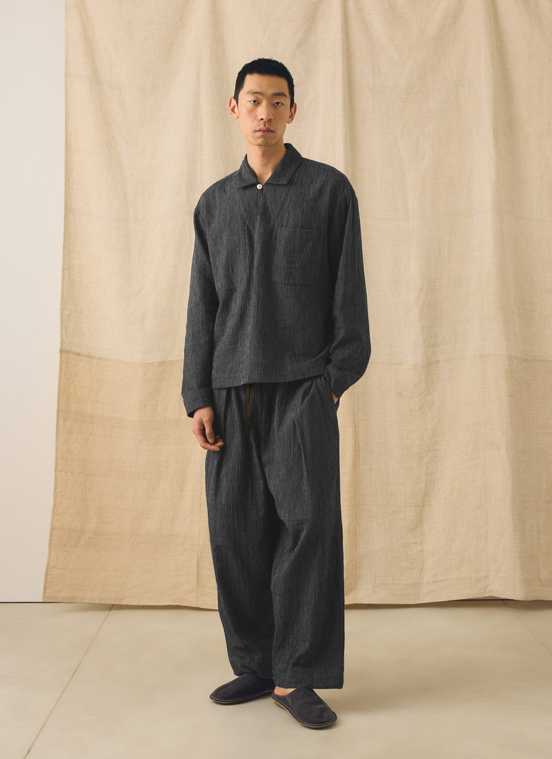 Fine Stripe Crinkle Cotton Smock Top | Earth/Ecru