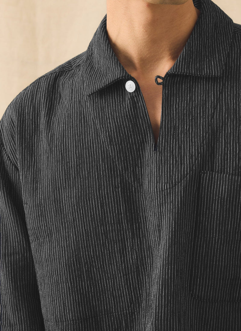 Fine Stripe Crinkle Cotton Smock Top | Earth/Ecru