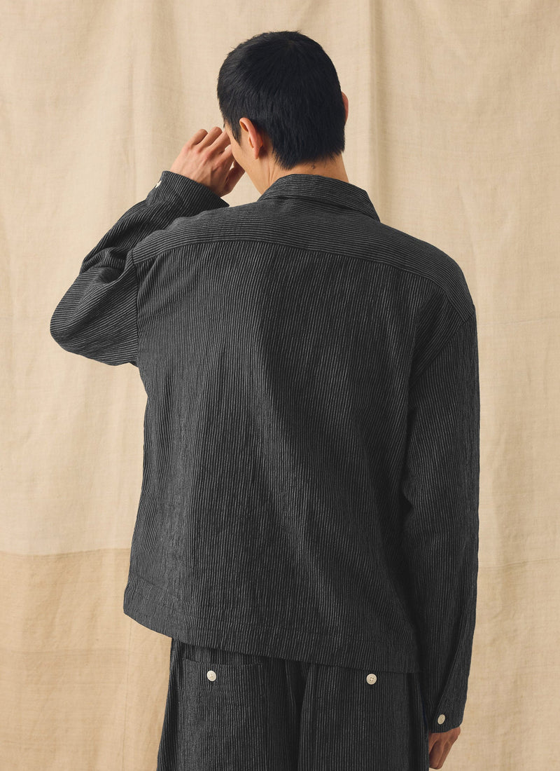 Fine Stripe Crinkle Cotton Smock Top | Earth/Ecru