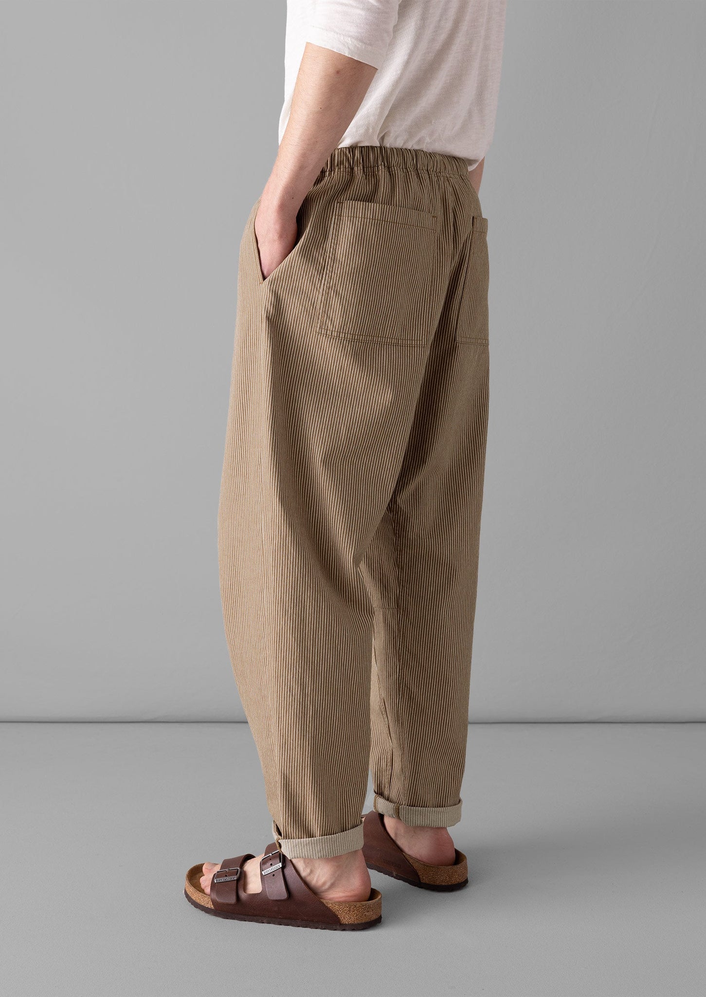 Alfie Stripe Organic Cotton Pants | Ecru/Brown