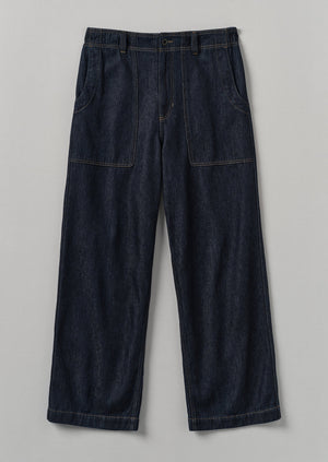 Cotton Hemp Denim Cargo Pants | Indigo