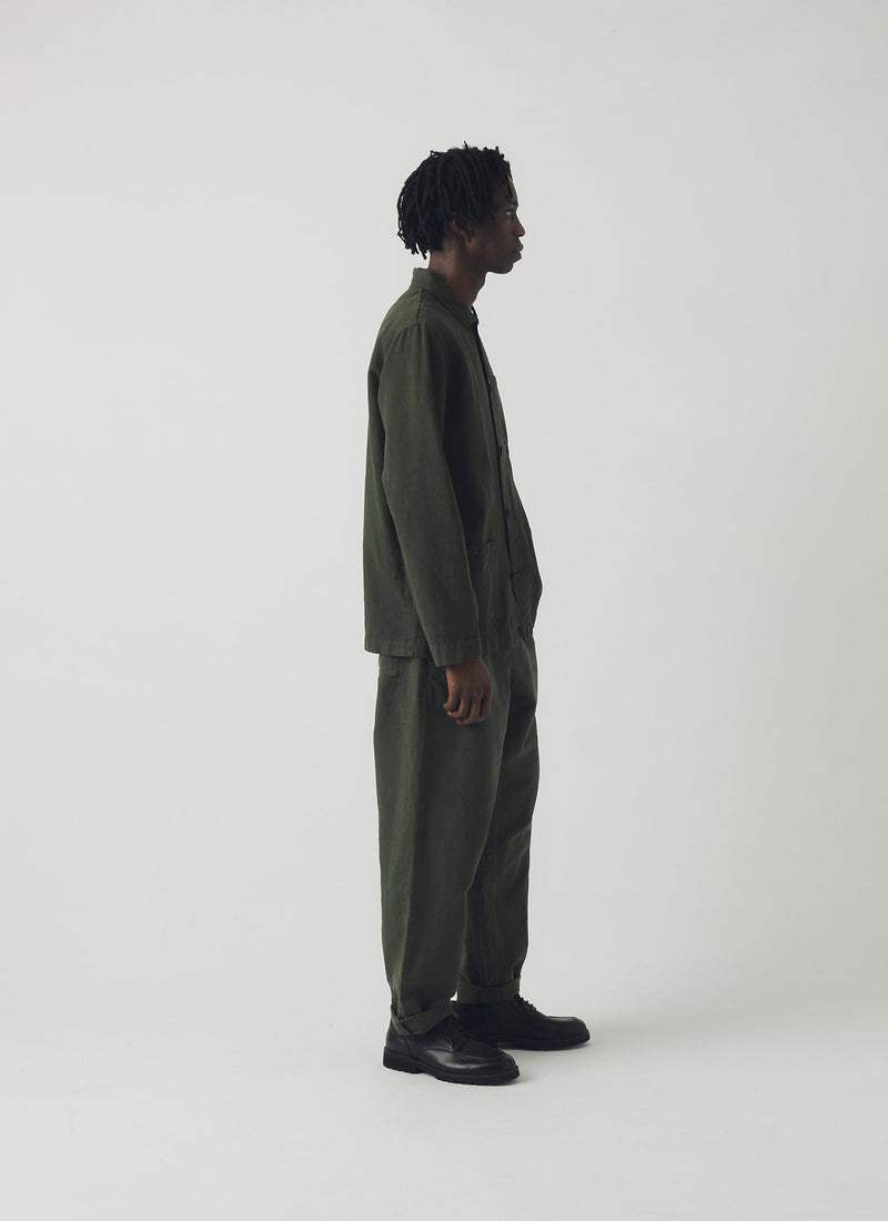 Alfie Garment Dyed Herringbone Pants | Dark Moss