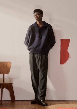 Bill Stripe Wool Cotton Pants | Dark Indigo