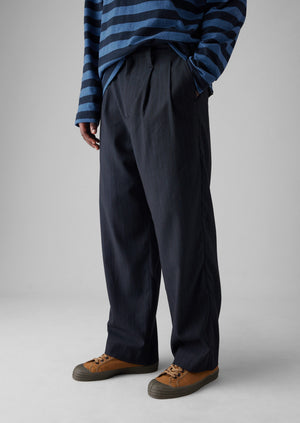 Bill Stripe Wool Cotton Pants | Dark Indigo