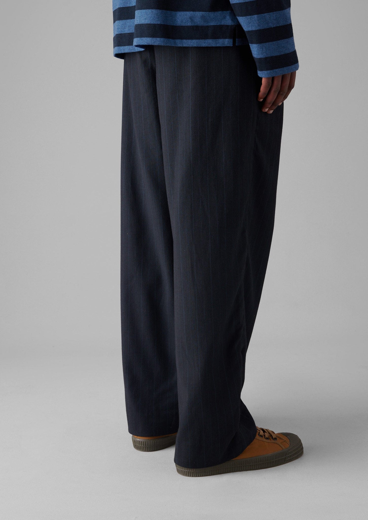 Bill Stripe Wool Cotton Pants | Dark Indigo