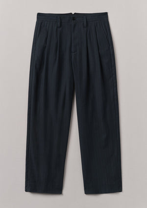 Bill Stripe Wool Cotton Pants | Dark Indigo