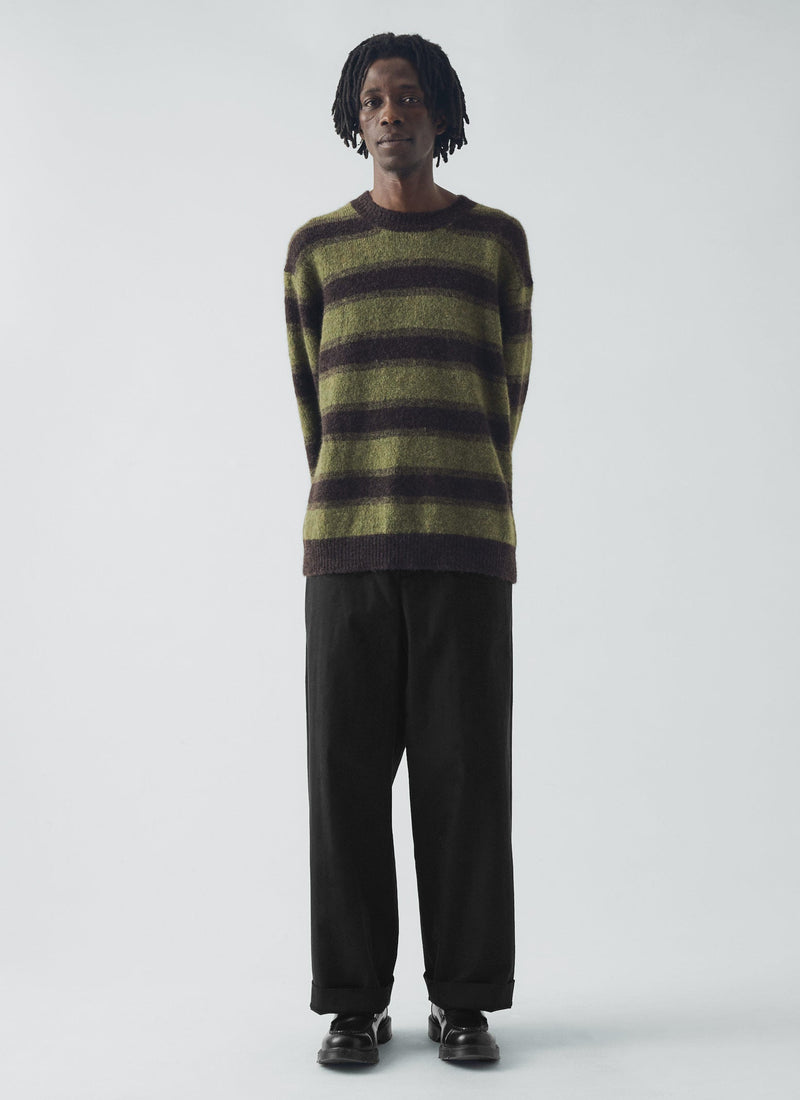 Cotton Wool Herringbone Wide Leg Pants | Black