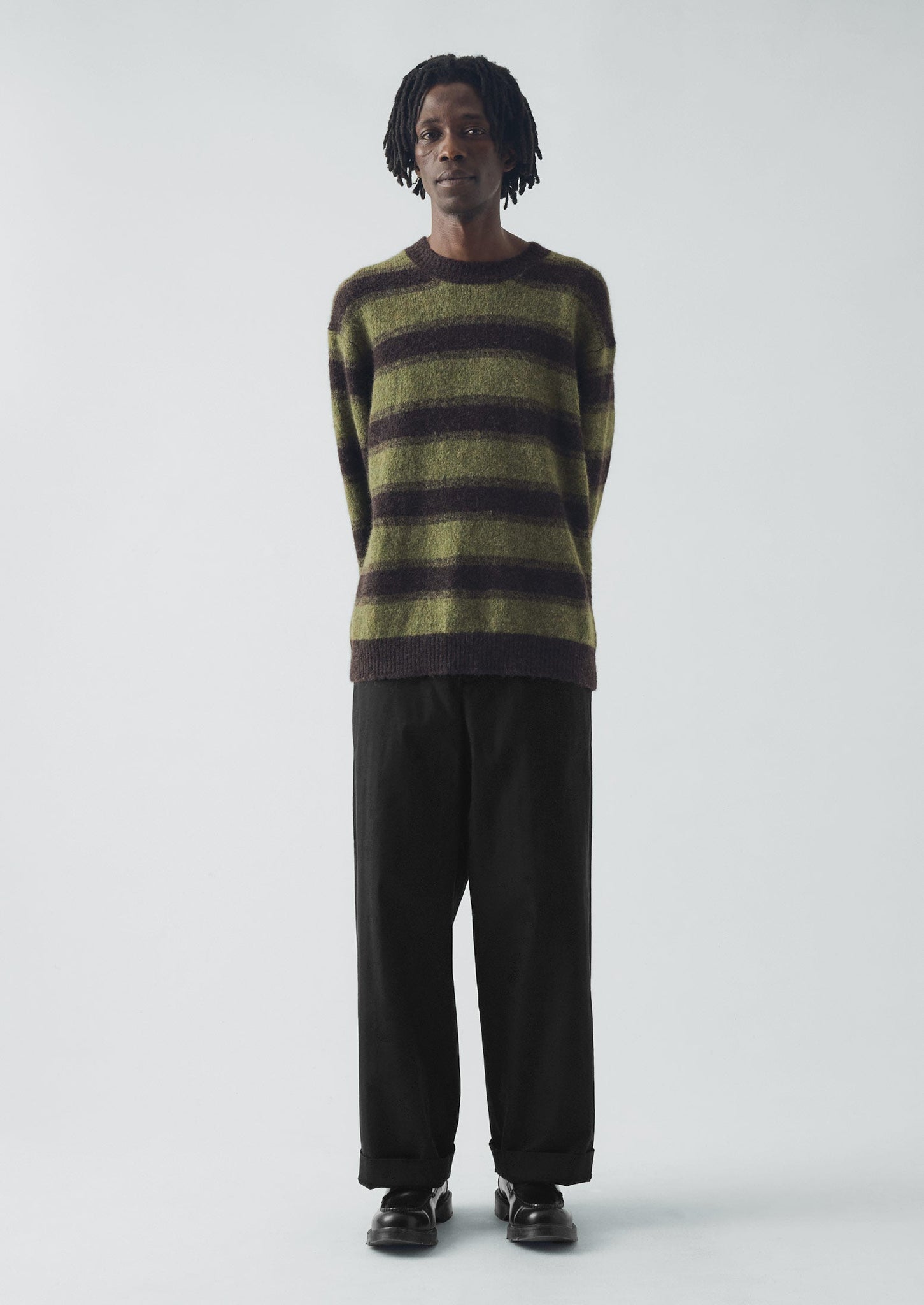 Cotton Wool Herringbone Wide Leg Pants | Black