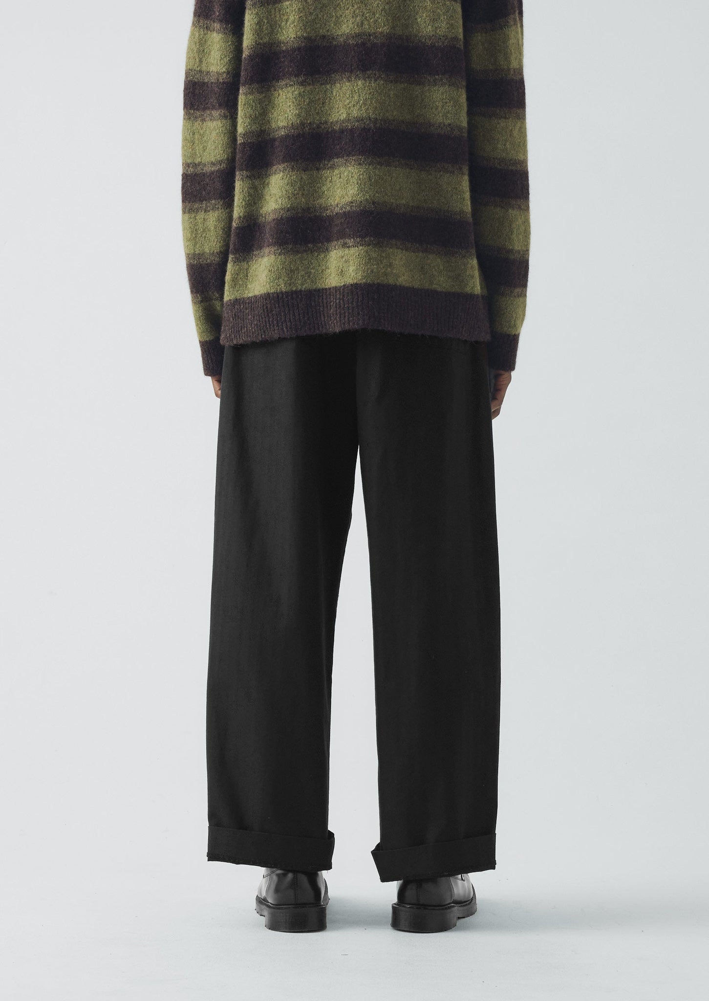 Cotton Wool Herringbone Wide Leg Pants | Black