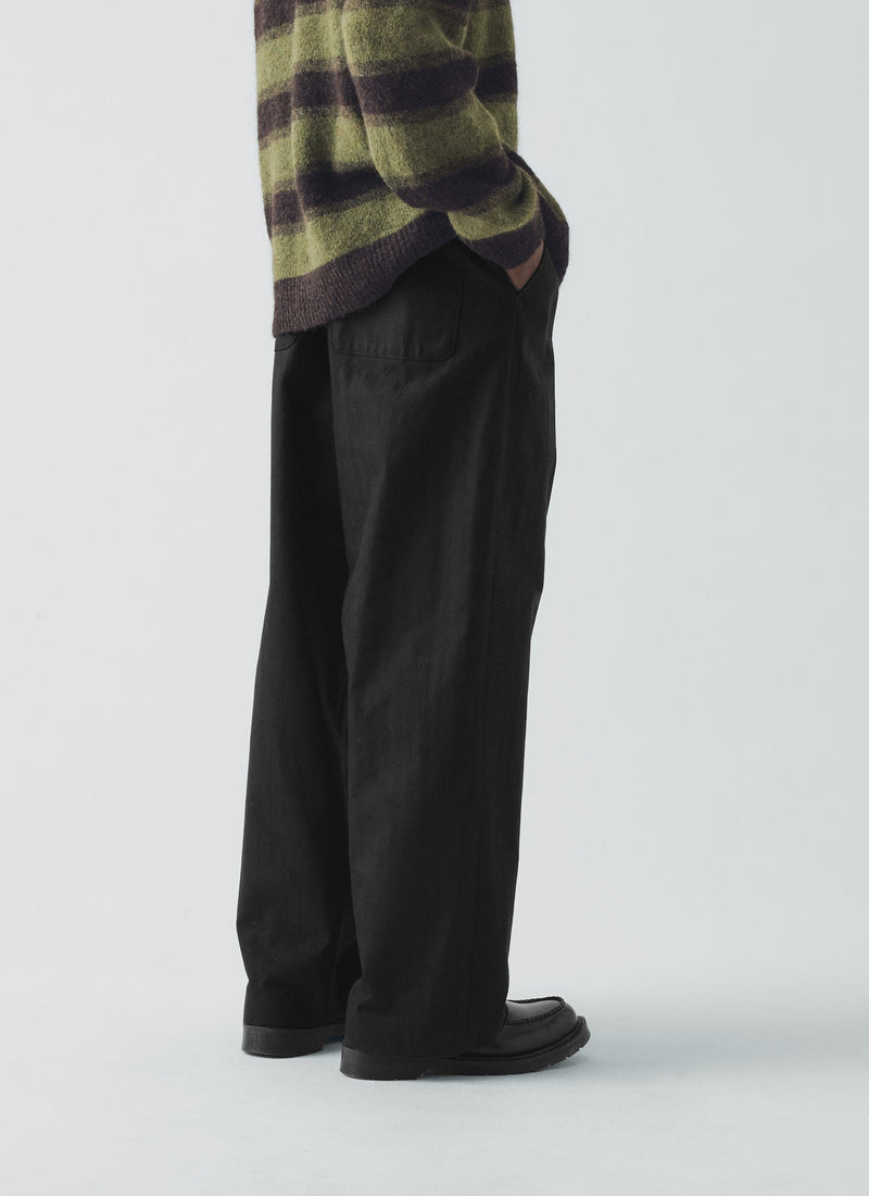 Cotton Wool Herringbone Wide Leg Pants | Black
