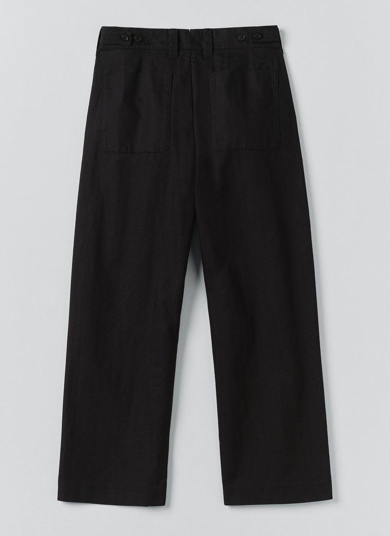 Cotton Wool Herringbone Wide Leg Pants | Black